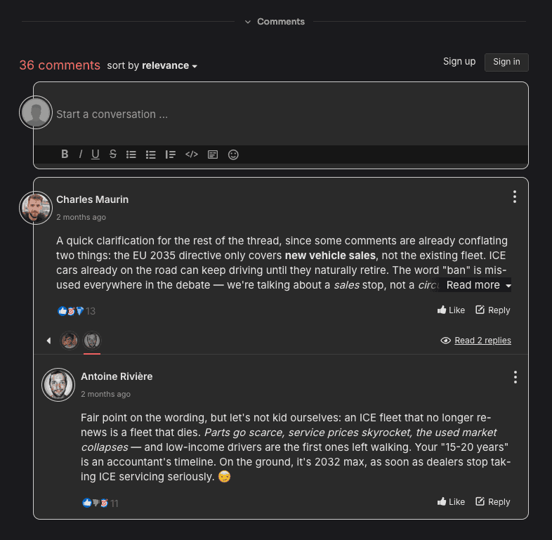 The GraphComment widget your readers see: discussion thread, votes, replies