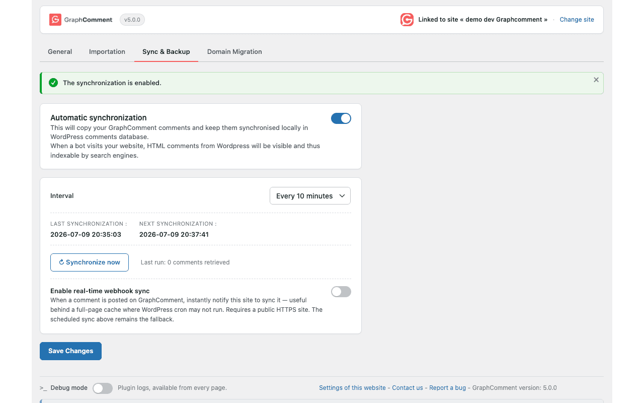 Synchronization — every comment backed up to your WordPress database